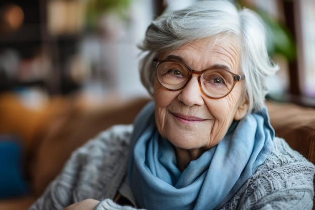 Photo happy senior female in nursing home looking at camera generative ai