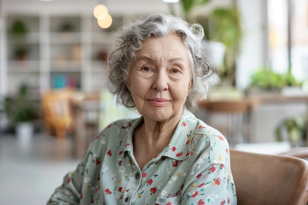 Photo happy senior female in nursing home looking at camera generative ai