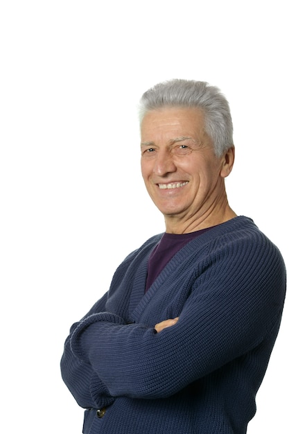 Happy senior man  on a white background