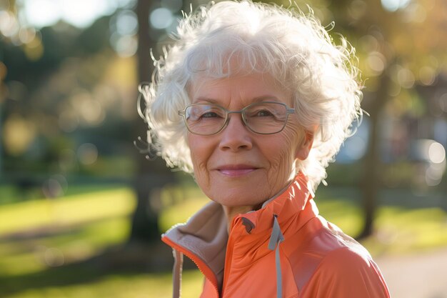 Happy senior woman enjoying the outdoors in summer With a cheerful smile she radiates confidence