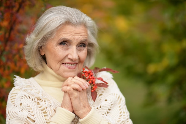 Happy senior woman posing