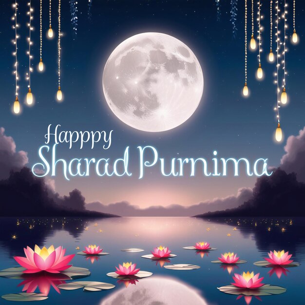 Photo happy sharad purnima vibrant festive illustration celebrating the full moon night