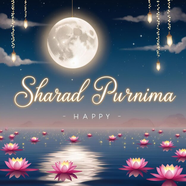 Photo happy sharad purnima vibrant festive illustration celebrating the full moon night