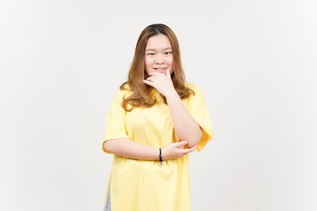 Happy Smile and Looking to the camera of Beautiful Asian Woman wearing yellow TShirt