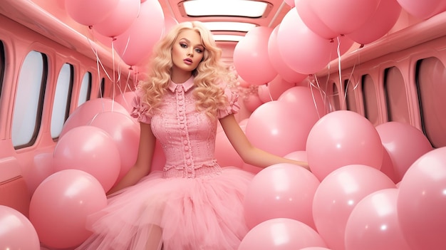 happy smiling Barbie face with pink balloons