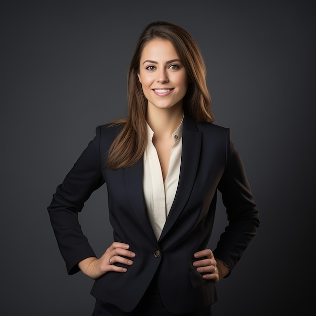 Happy smiling business woman portrait Young office worker employee in suit jacket