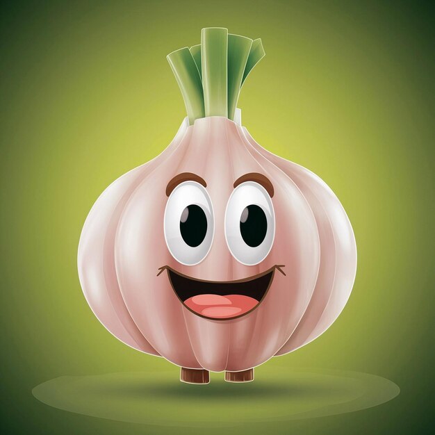 Photo happy smiling cartoon garlic