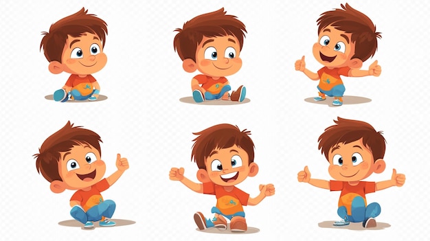 Happy Smiling Caucasian Toddler Kid in Different Poses