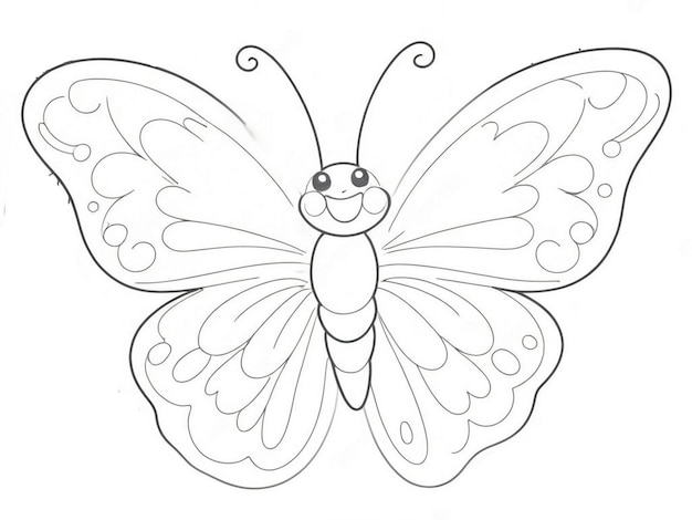 Happy smiling Cute Butterfly outline black and white Line art coloring book for kids Jpg