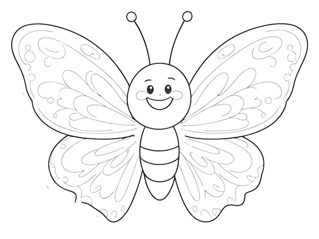 Happy smiling Cute Butterfly outline black and white Line art coloring book for kids Jpg