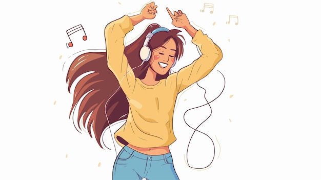 Photo happy smiling girl dancing and listening to music