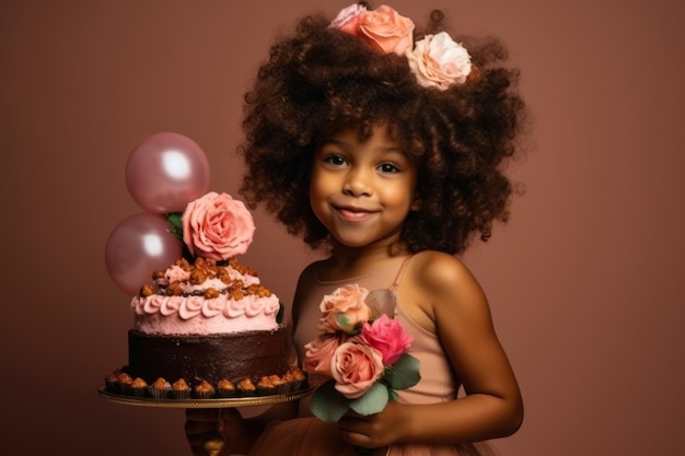 A happy smiling little girl celebrating her birthday with candles in the background