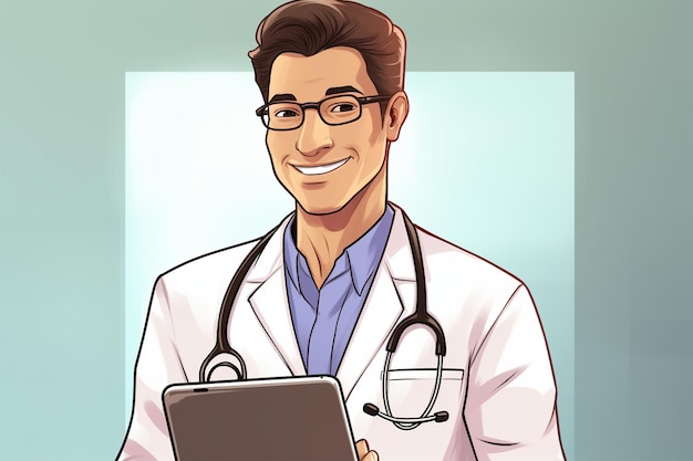 Happy Smiling Physician Holding Digital