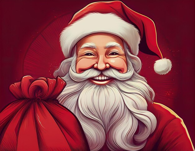 Happy Smiling Santa Claus Against Red Background