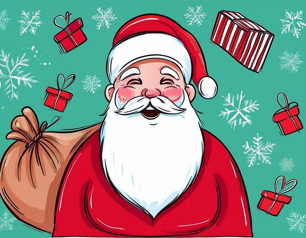 Happy Smiling Santa Claus with Gifts for Children