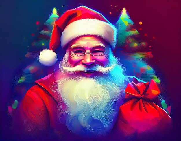 Happy Smiling Santa Claus with Gifts for Children