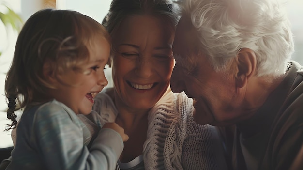 Happy smiling senior randparents playing with their granddaughter Generative AI