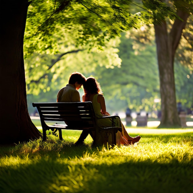 Photo happy smiling young couple cuddling in a park