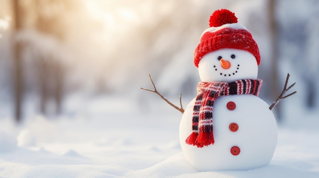 Happy snowman in a snowy landscape