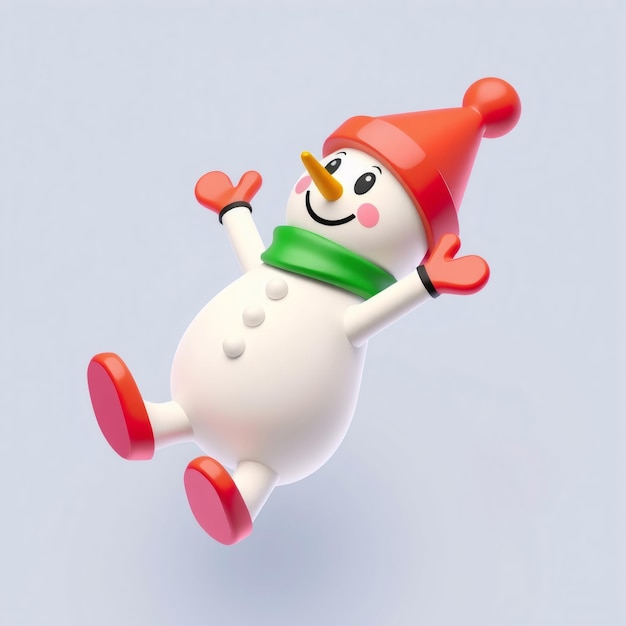 Happy snowman with red hat and scarf isolated on white background