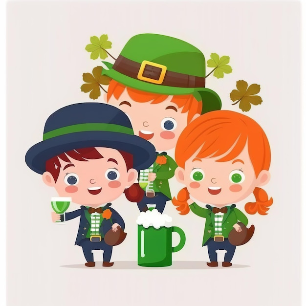 Happy St Patrick's Day illustration shamrock leaves beer mug and hat