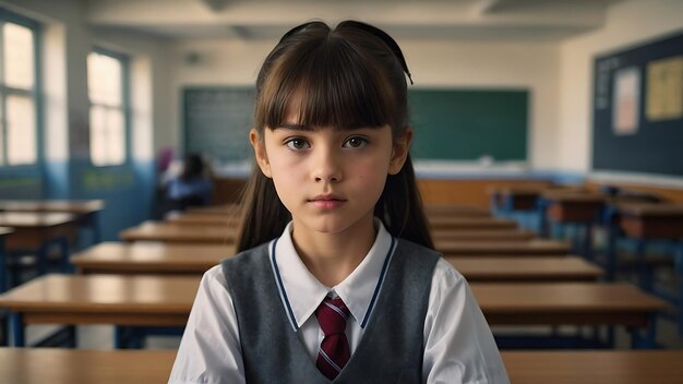 Happy student modern school girl wearing uniform holding books Back to school