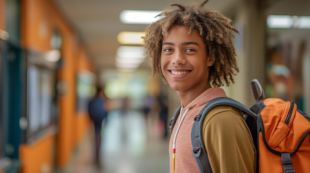 Happy Student Walking in School Hallway