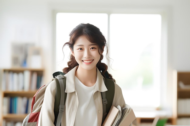 happy student with his backpack and books