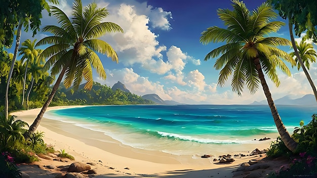 Happy Summer background and beautiful tropical island view