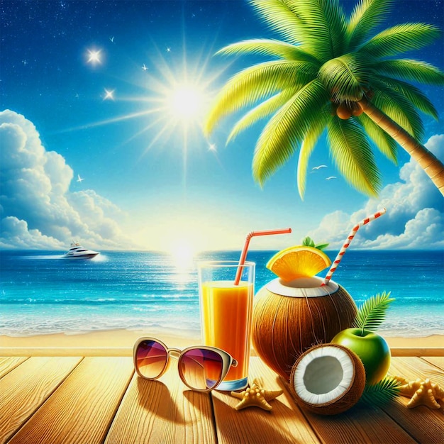 Happy Summer Background With Beach