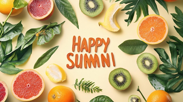 Photo happy summer frame of juicy fruits