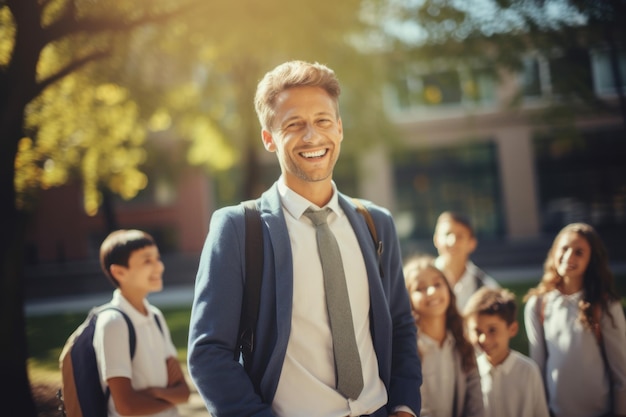 Happy teacher smiling School students Generate Ai