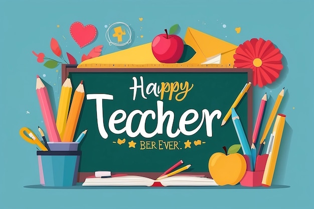 Happy teachers day card or banner vector design best teacher ever concept