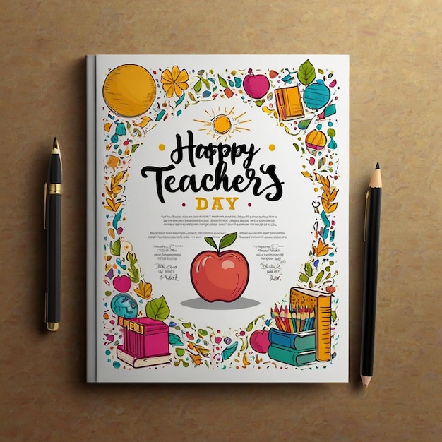 Photo happy teachers day design for banner posters world teachers day log pen pencil book education teacher