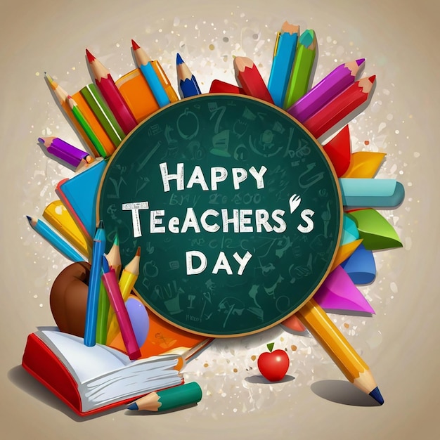 Happy Teachers Day Design for banner posters World Teachers Day Log Pen pencil book education teacher