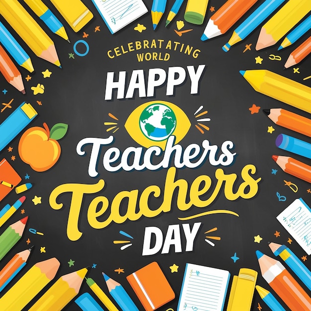 Happy Teachers Day Design for banner posters World Teachers Day Logo Pen pencil book education teacher