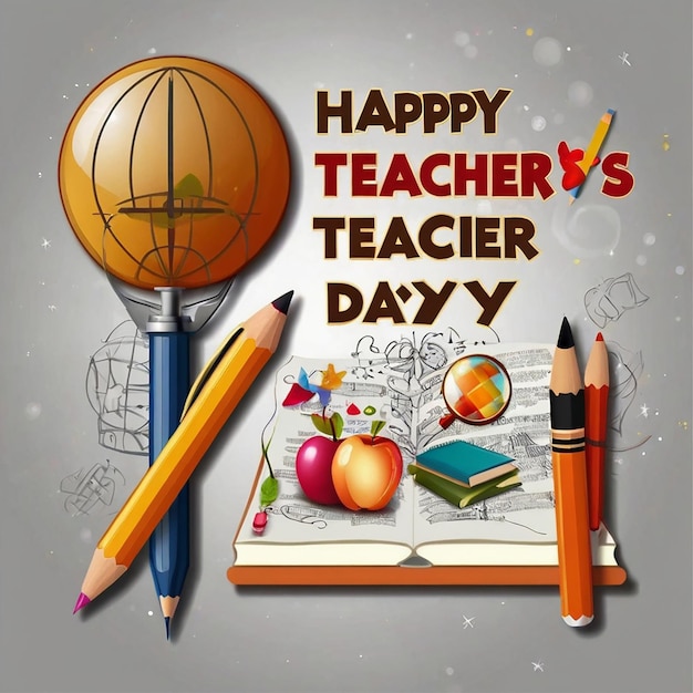 Happy Teachers Day Design for banner posters World Teachers Day Logo Pen pencil book education teacher