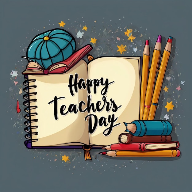 Happy Teachers Day Design for banner posters World Teachers Day Logo Pen pencil book education teacher