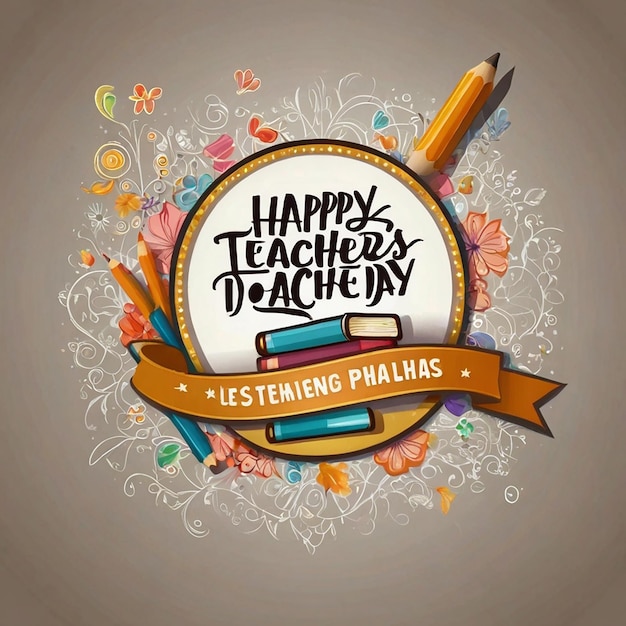 Photo happy teachers day design for banner posters world teachers day logo pen pencil book education teacher