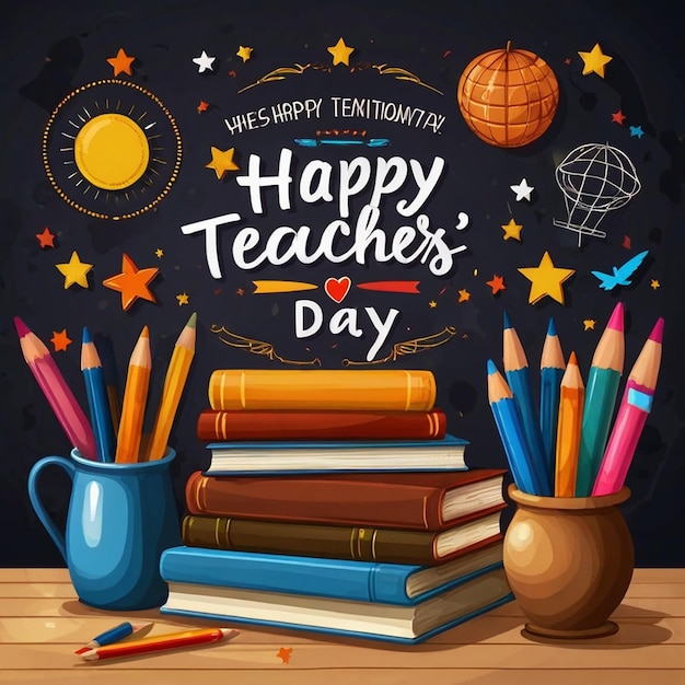 Happy Teachers Day Design for banner posters World Teachers Day Logo Pen pencil book education teacher