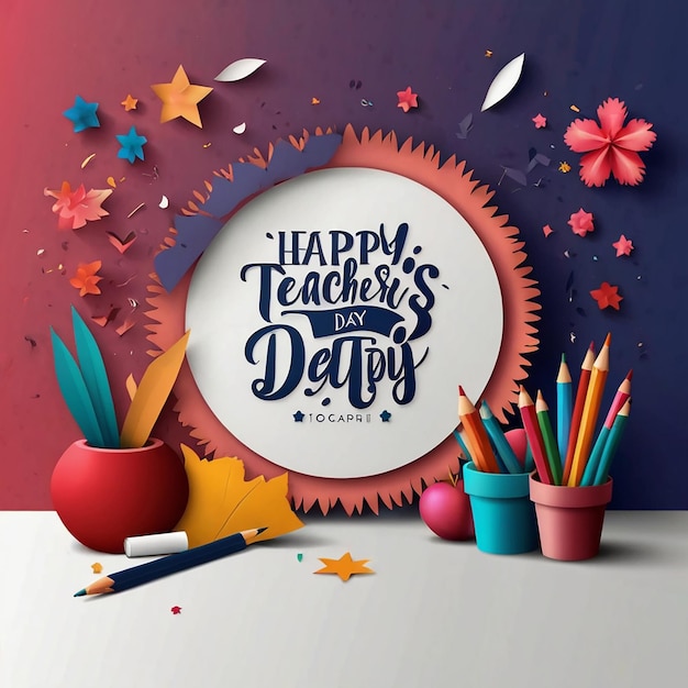 Photo happy teachers day paper cut design illustration for background poster banner advertising greeting card