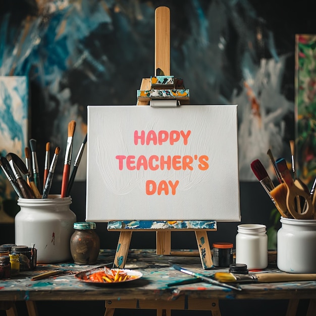 Happy Teachers Day post template with an art class setting