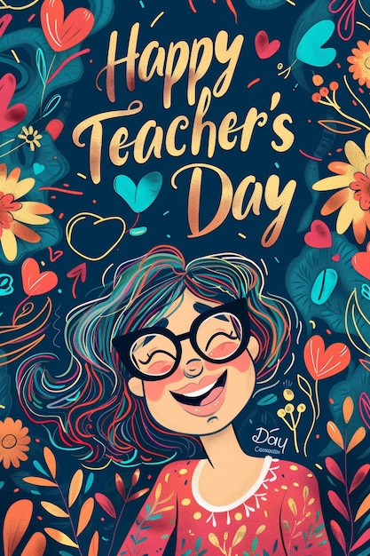 Happy Teachers Day poster with books or people