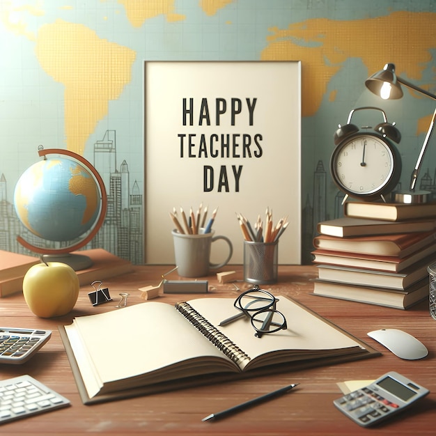 Photo happy teachers day typography wishes poster ai generated