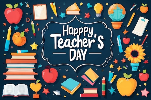 Happy teachers day vector poster design best teacher ever school elements set