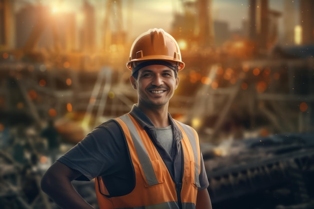 happy of team construction worker working at construction site