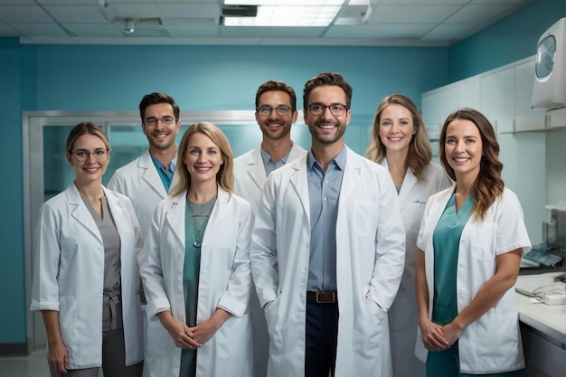 Photo happy team of medical professionals in uniform