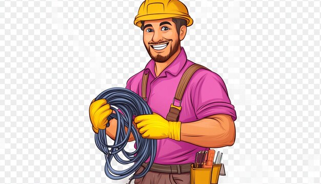 Photo happy technician in magenta with cables