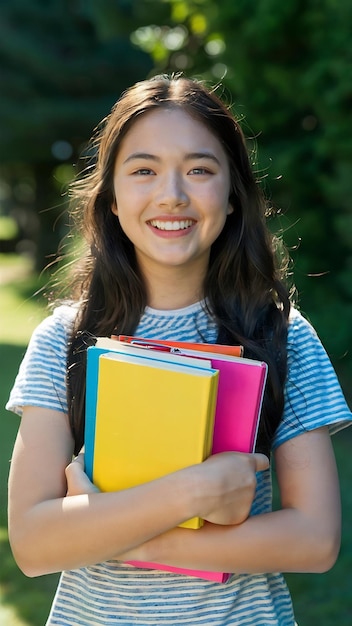 Happy teen with books looking at camera