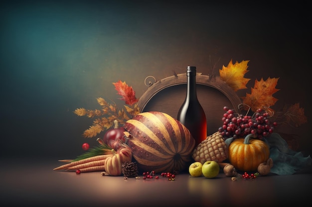 Happy Thanksgiving on dark background Illustration AI Generative